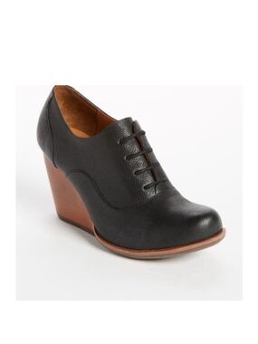 Kork-Ease Black Leather Wedge Shoes